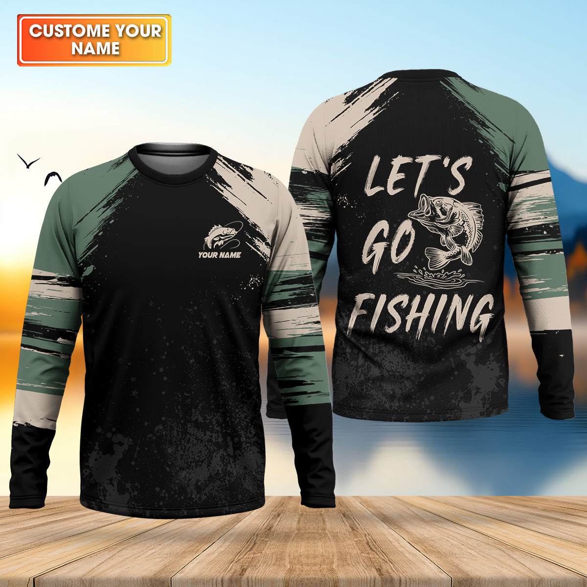 Let's Go Fishing Distressed Pattern Retro Fishing Shirt, Fishing UPF Shirts, Fishing Shirts For Men