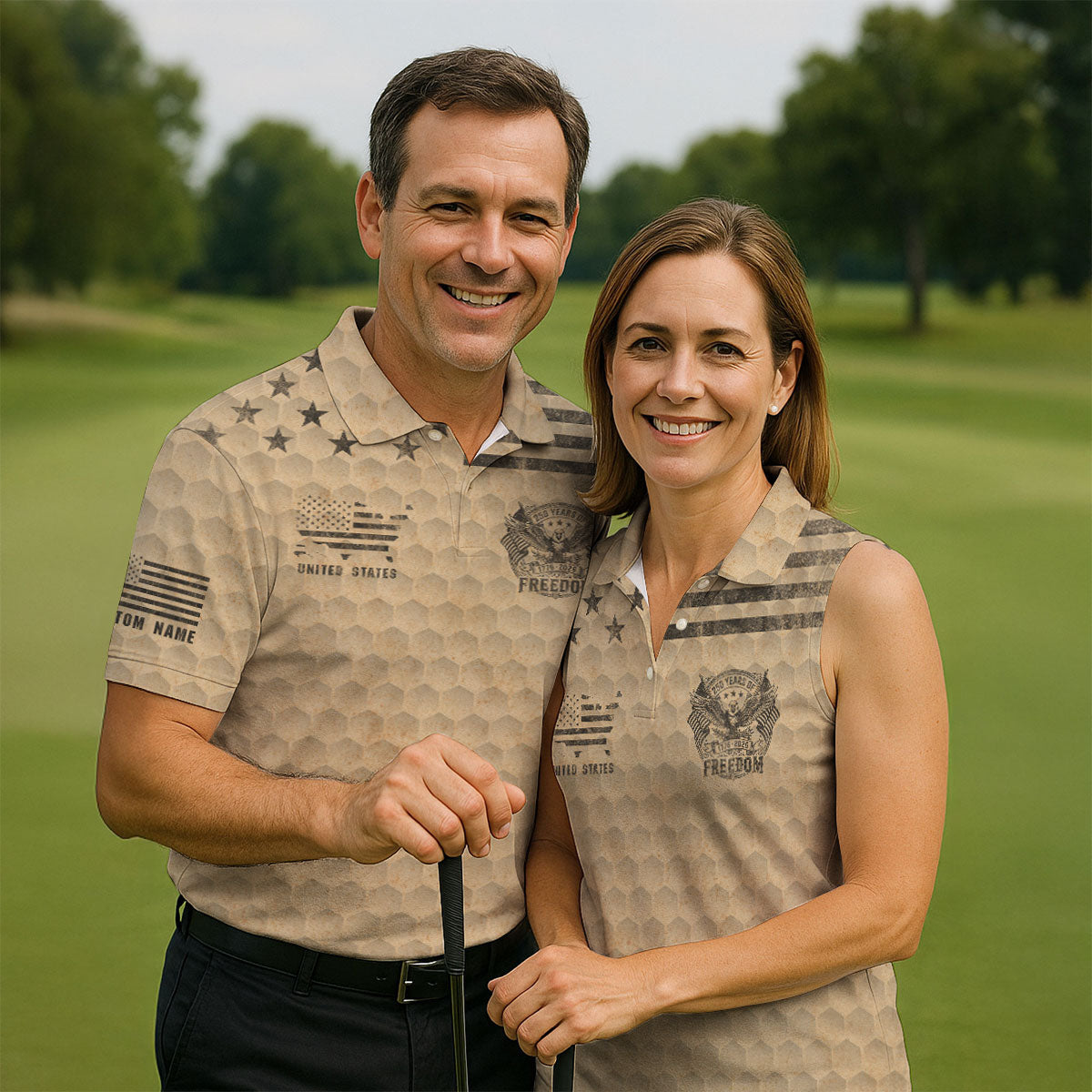 250 Years Of Freedom Distressed Golf Ball Pattern Patriotic Golf Shirt, 4th Of July Golf Shirt For Women