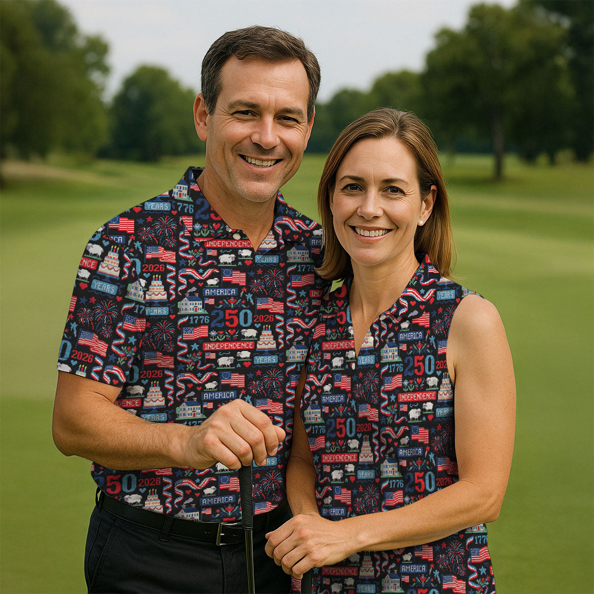 America Independence 250 Years Black Golf Shirt, Patriotic 4th Of July Golf Shirt For Women