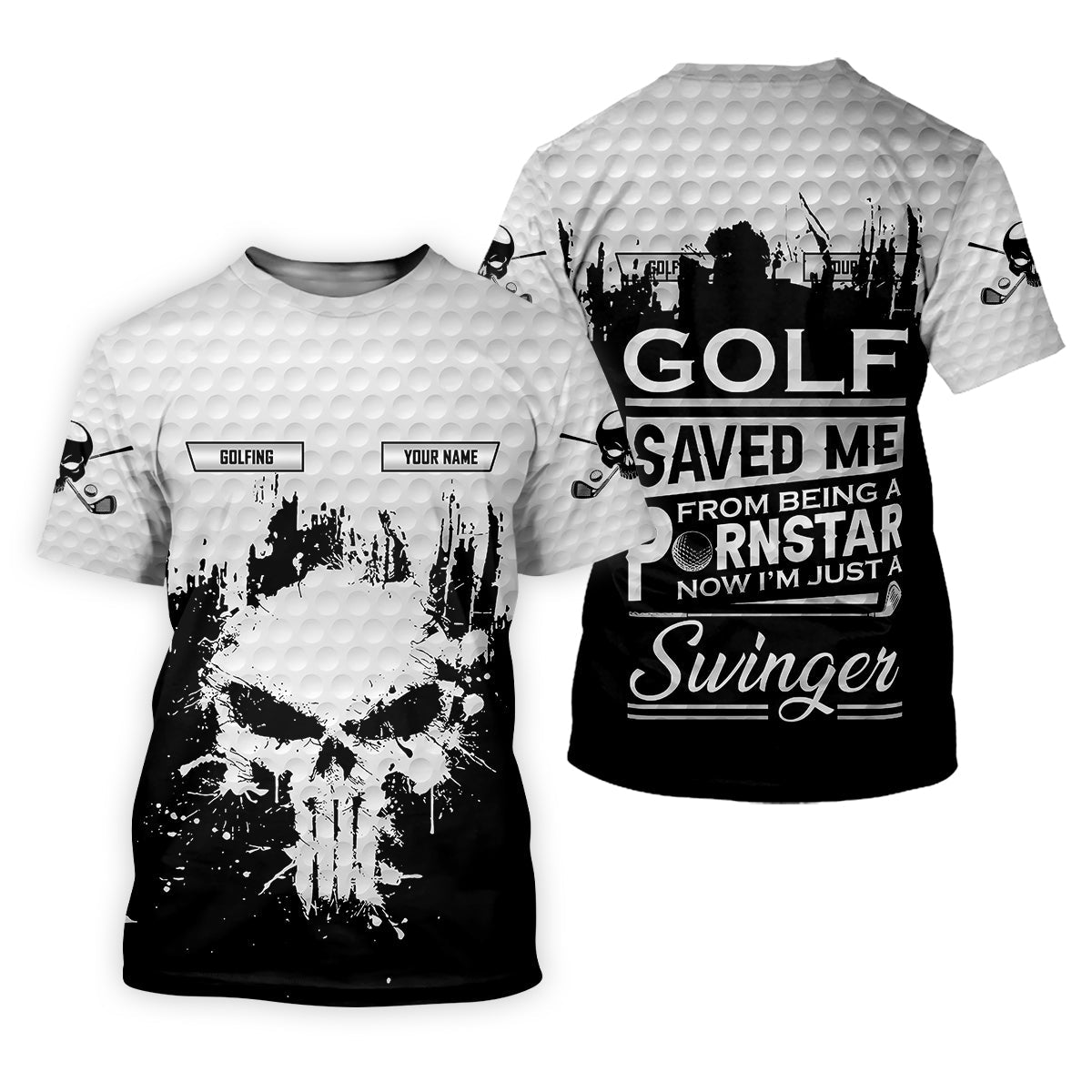 Golf Saved Me From Being A Porn Star Now I'm Just A Swinger Custom White Skull Golf Polo ShirtDad Golf Gift