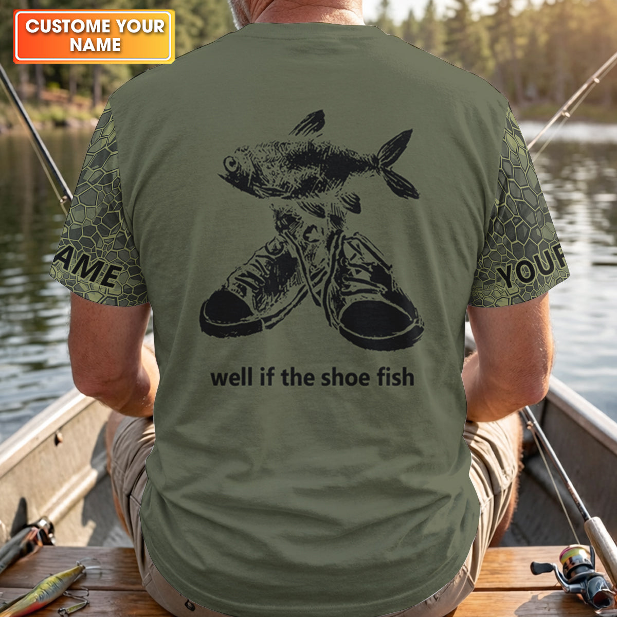 Well If The Shoe Fish Green Camo Fishing UPF Shirts, Funny Fishing Shirt, Fishing Gift for Men