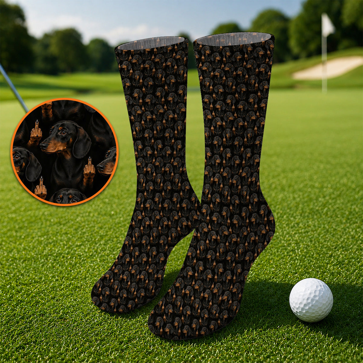 Funny Dachshund Golf Socks, Wiener Dog Pattern Golf Sock, Crazy Dog Dad Golf Apparel