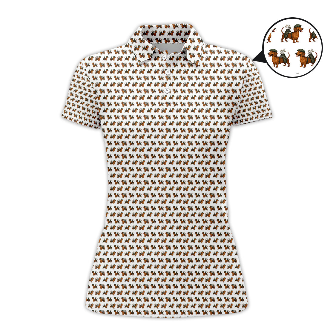 Dachshund Pattern Golf Polos, Crazy Dachshund Golf Shirt For Men, Funny Golf Shirt For Golfer