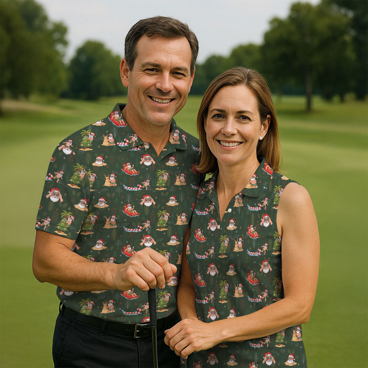 Funny Santa Summer Christmas Pattern Polo Shirt, Mens Golf Polo, Golf Shirts For Men