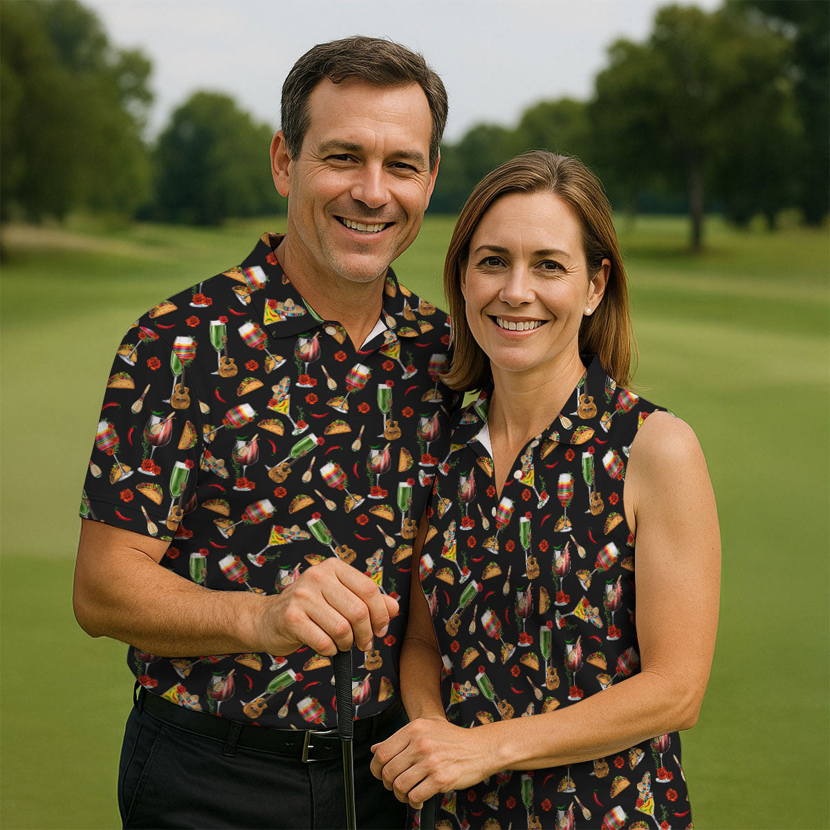 Traditional Mexican Taco And Wine Ladies Golf Tops, Cinco De Mayo Celebration Golf Shirt For Women