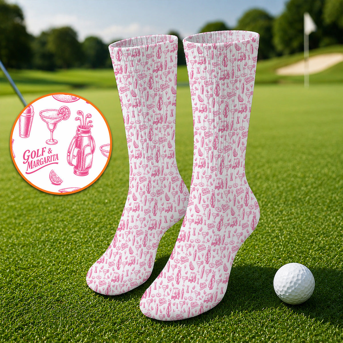 Golf & Margarita Pattern Golf Sock, Margarita Lover Golf Socks, Funny Golf Gift For Golfer