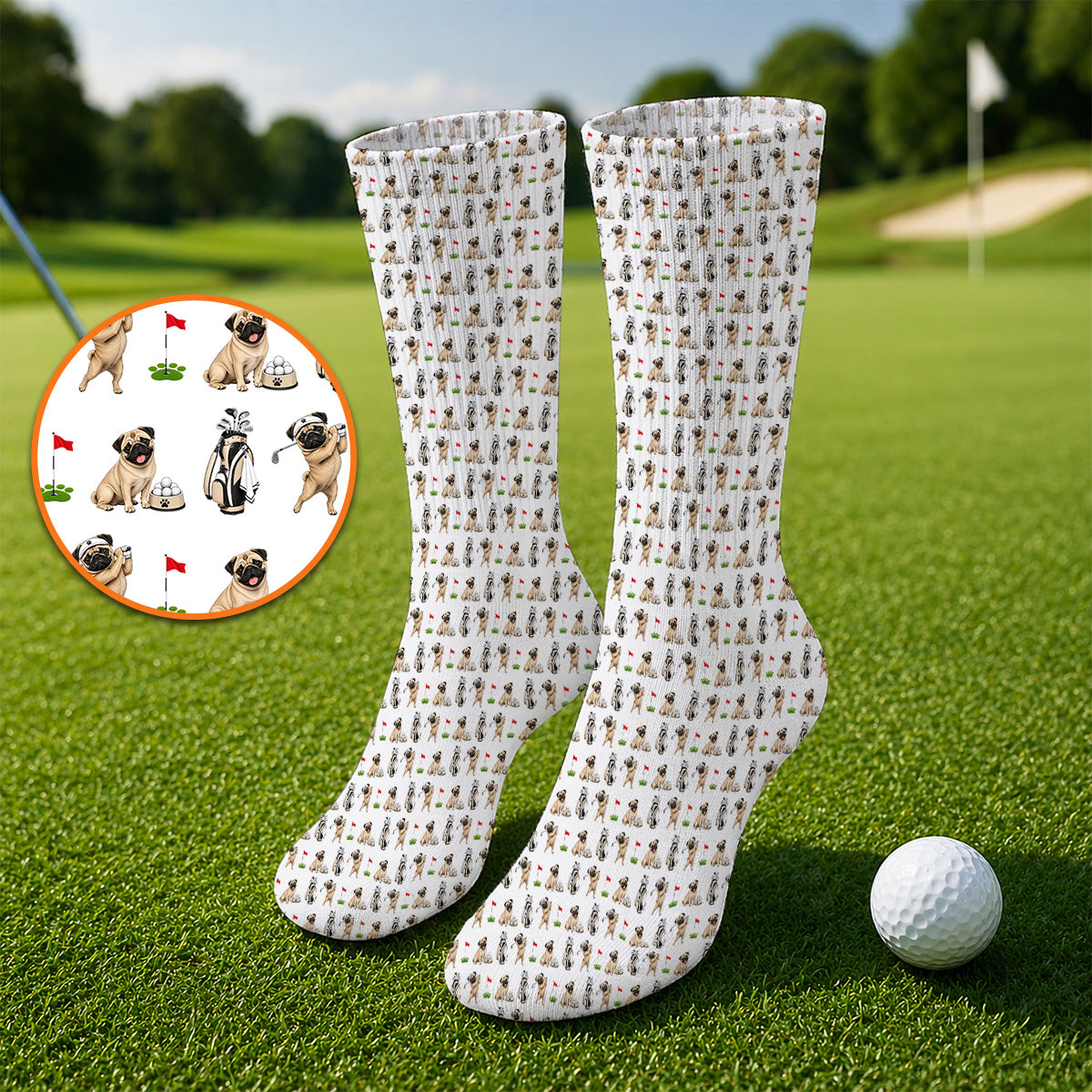 Funny Pug Golf Socks, Pug Pattern Golf Sock, Dog Lover Golf Gift