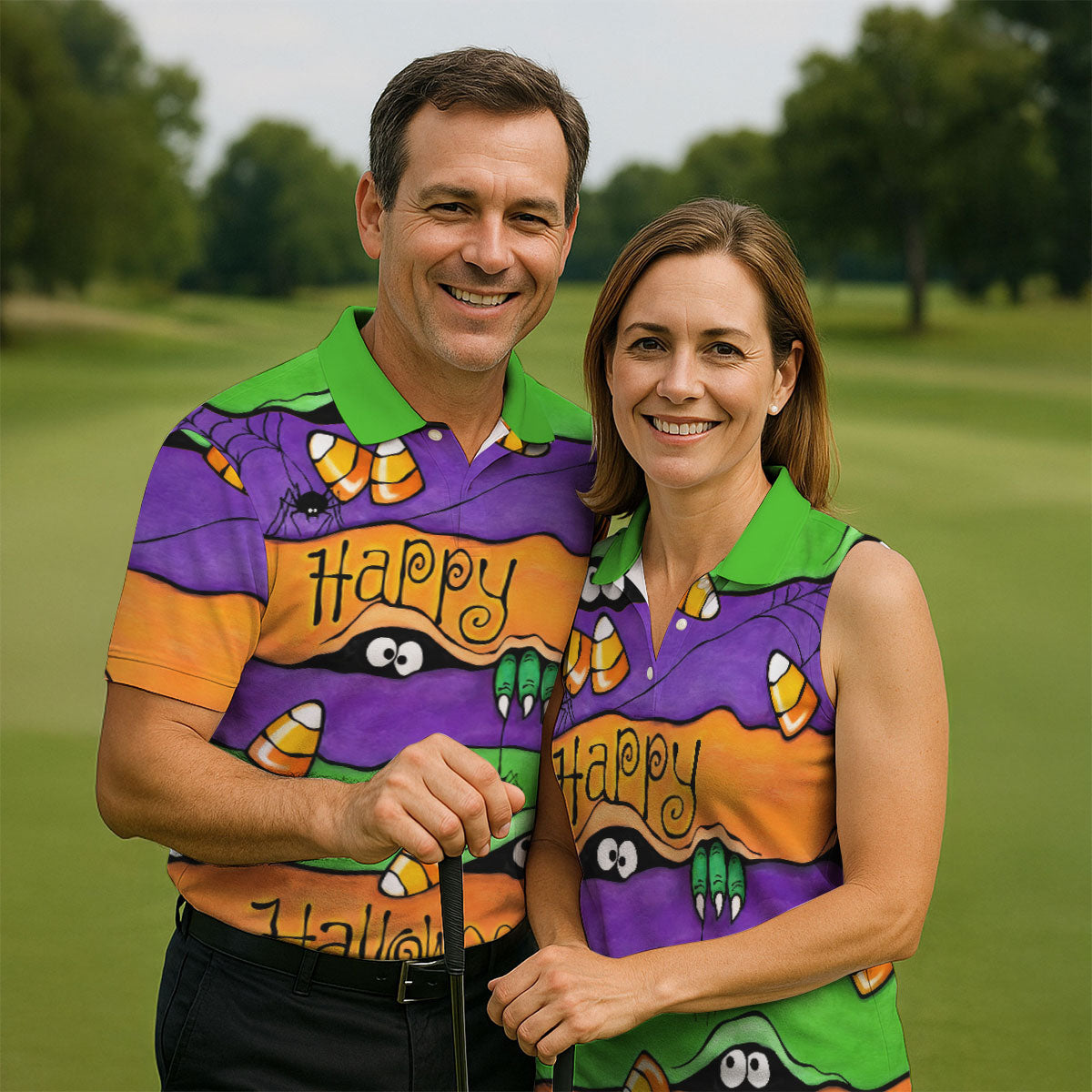 Happy Halloween Candy Monster Horror Character Polo Shirt, Golf Shirt, Mens Golf Polo