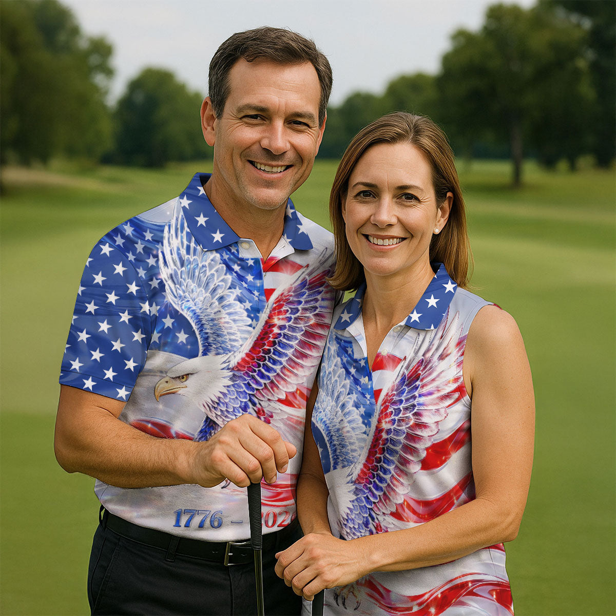 Bold Eagle American Flag Golf Shirt, Patriotic 4th Of July 250 Years Golf Shirts For Men