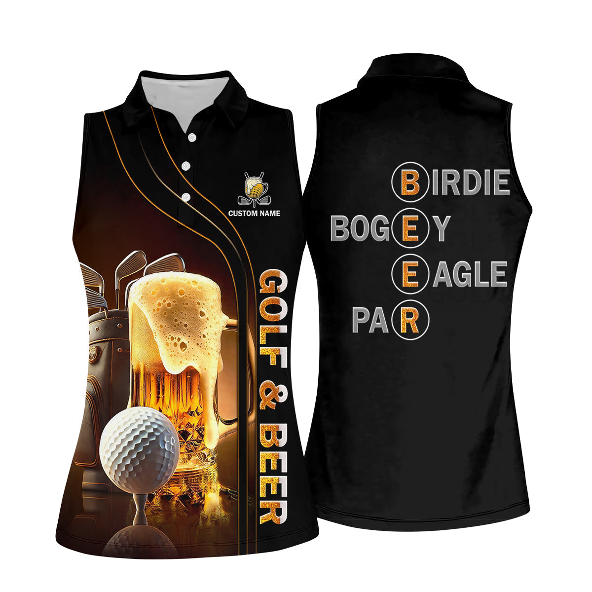 Golf And Beer Custom Women's Funny Graphic Golf Polo ShirtCustom Ladies Golf Shirt