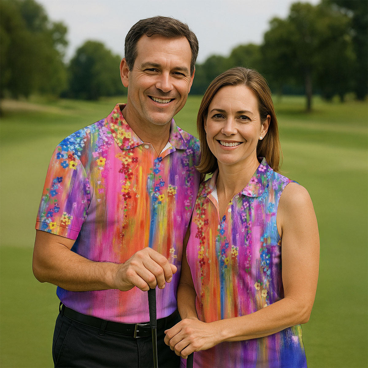 Colorful Abstract Floral Painting Golf Polo, Golf Tops For Men, Golfing Apparel