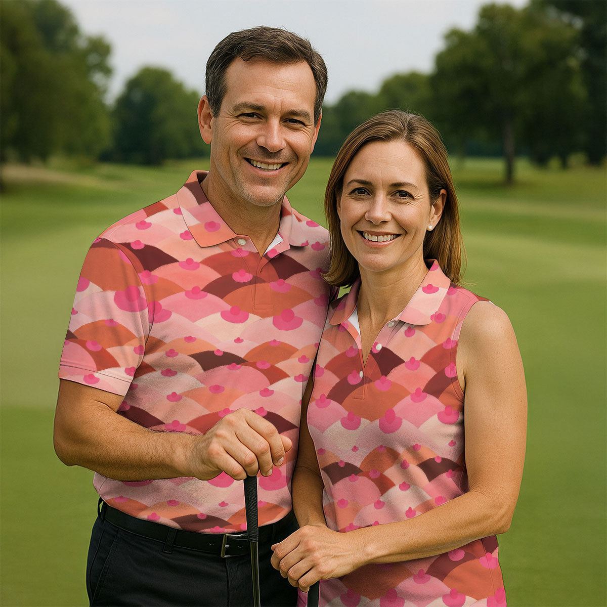 Funny Pink Abstract Body Print Golf Shirt, Men's Golf Shirt, Golf Shirts For Men, Polo Shirts For Men