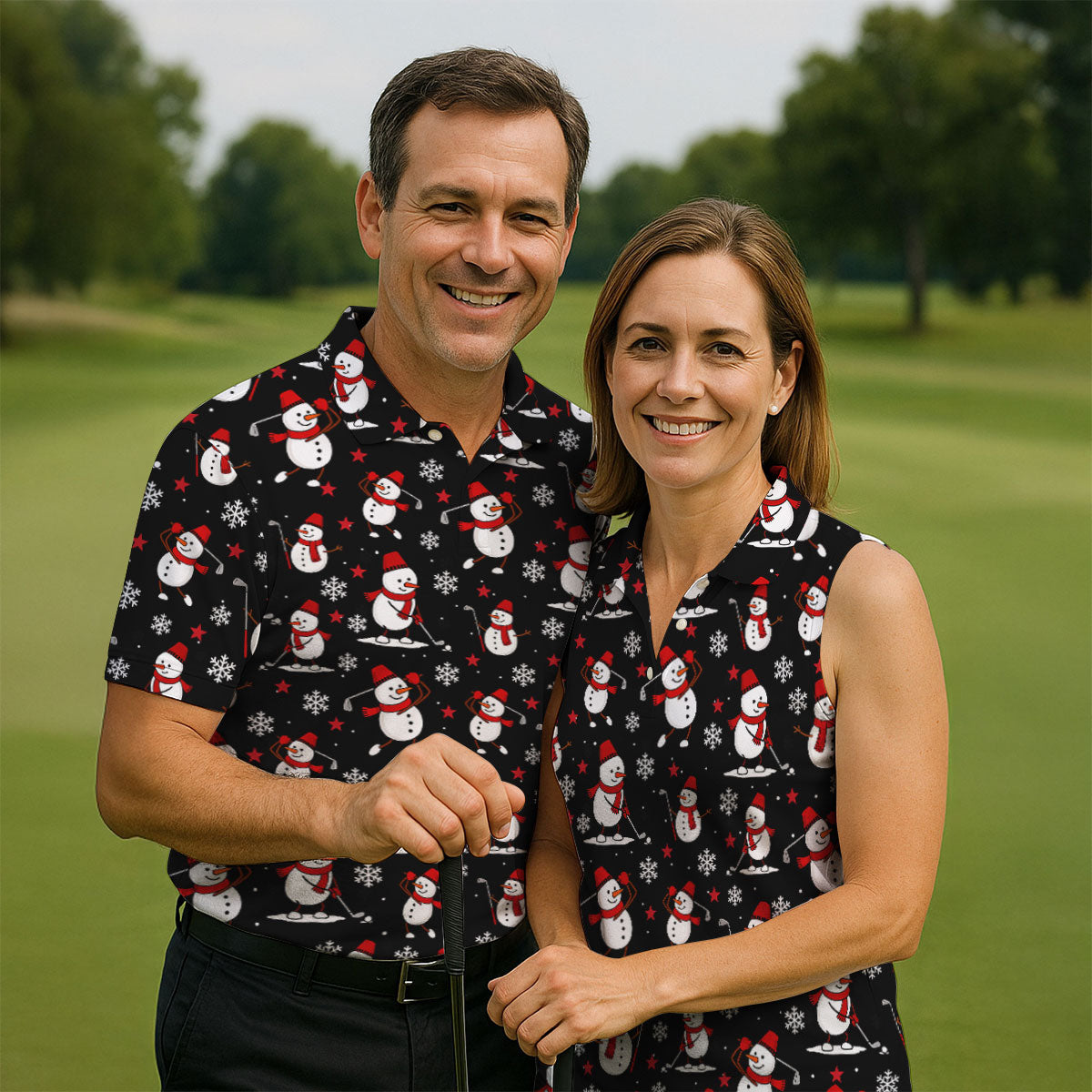 Cute Snowman Golf Pose Black Golf Shirt, Christmas Golf Shirt, Ladies Golf Shirts, Golf Gifts For Women