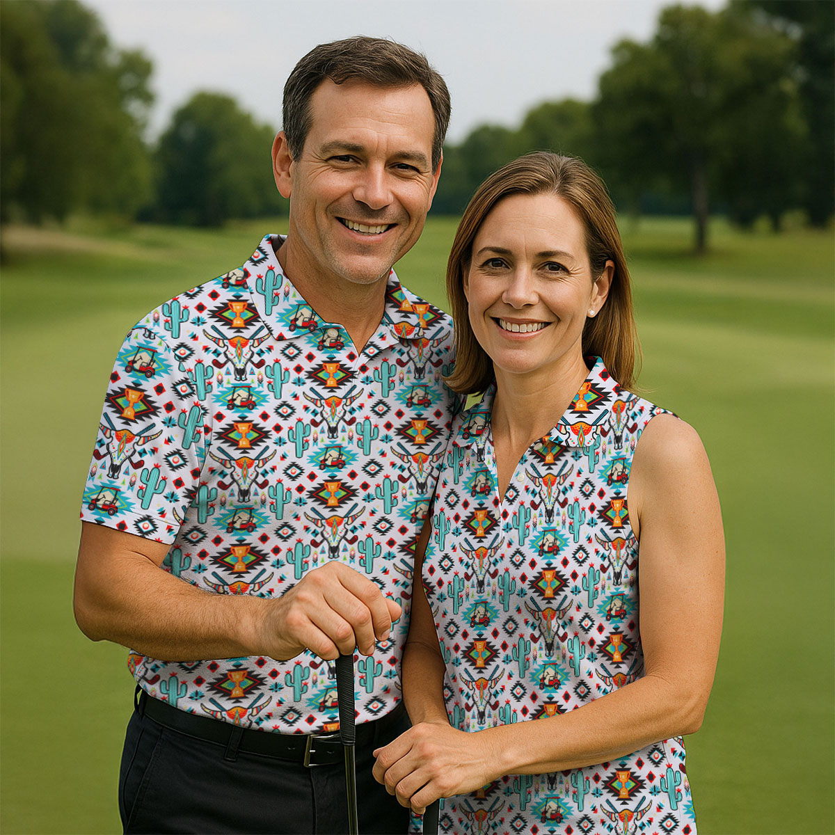 Southwestern Golf Pattern Polo Shirt, Golf Polo Shirts For Men, Mens Golf Apparel