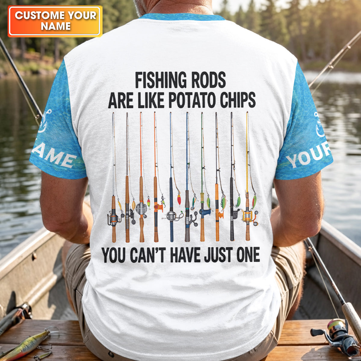 Fishing Rods Are Like Potato Chips Blue And White Funny Fishing Shirt, Fishing UPF Shirts, Fishing Shirts For Men