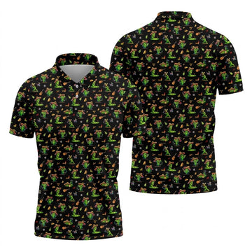 Cartoon Mustach Funny Cactus Cinco De Mayo Celebration Fiesta Themed Black Golf Shirts For Men
