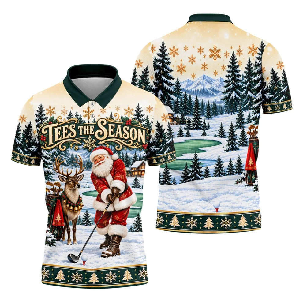 Tees The Season Santa Christmas Golf Shirt, Mens Golf Apparel, Golf Gifts For Men