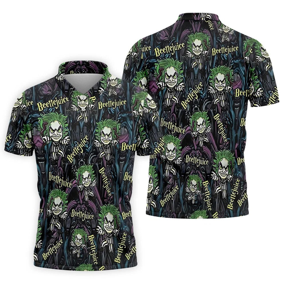 Halloween Horror Character Cartoon Hawaiian Golf Shirt, Men's Golf Shirt, Printed Golf Polo Shirt