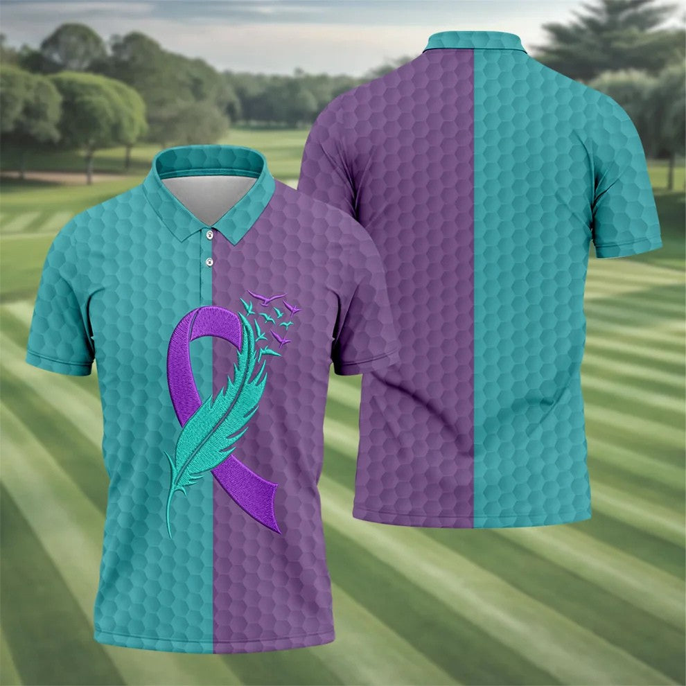Suicide Prevention Ribbon Feather Birds Golf Polo Shirt, Mens Golf Polo, Mens Golf Apparel