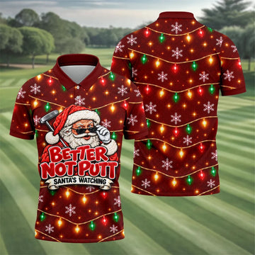 Better Not Putt Santa Christmas Golf Shirt, Funny Mens Golf Shirts, Mens Golf Apparel