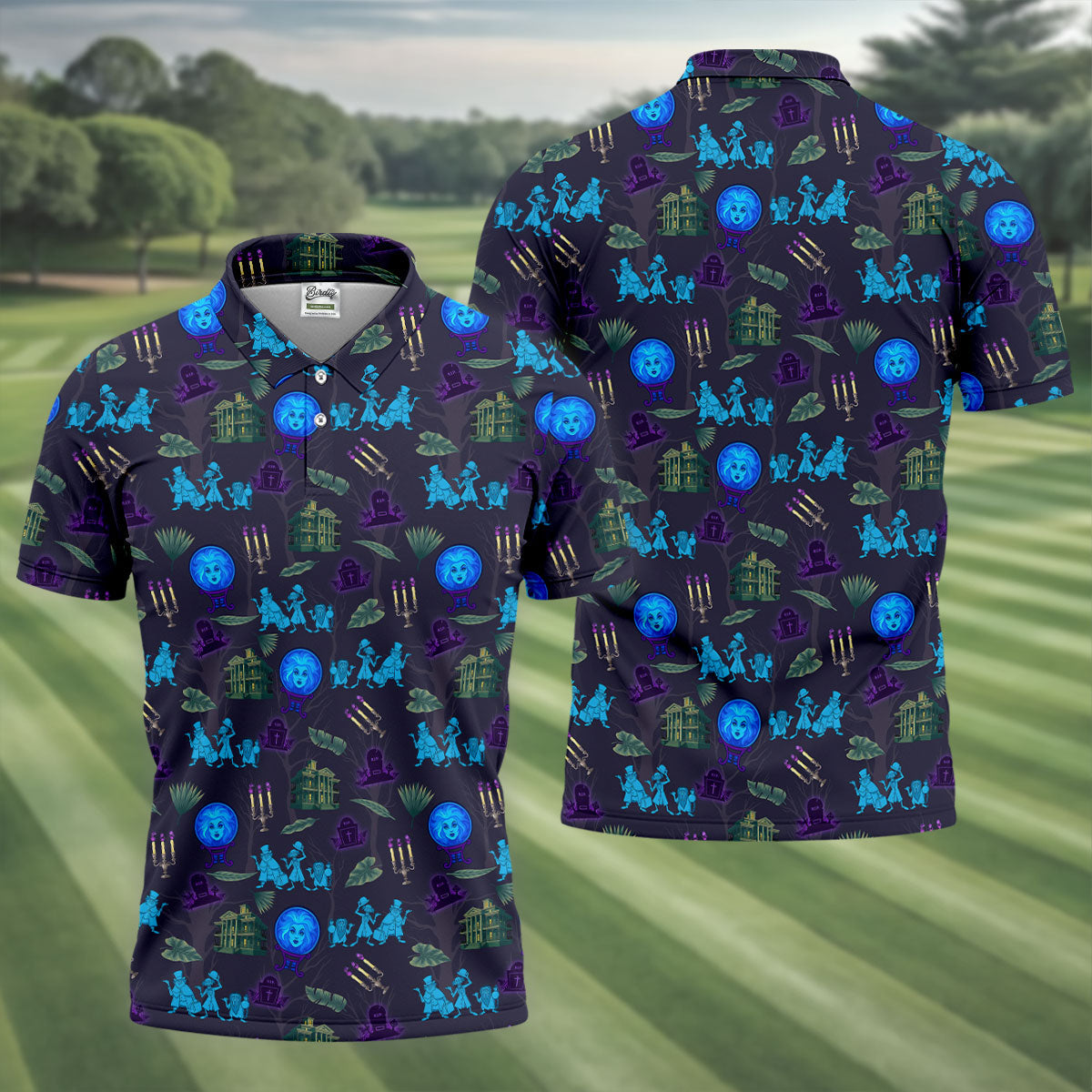 Crystal Ball Ghost Trio Halloween Polo Shirt, Golf Shirts For Men, Mens Golf Apparel
