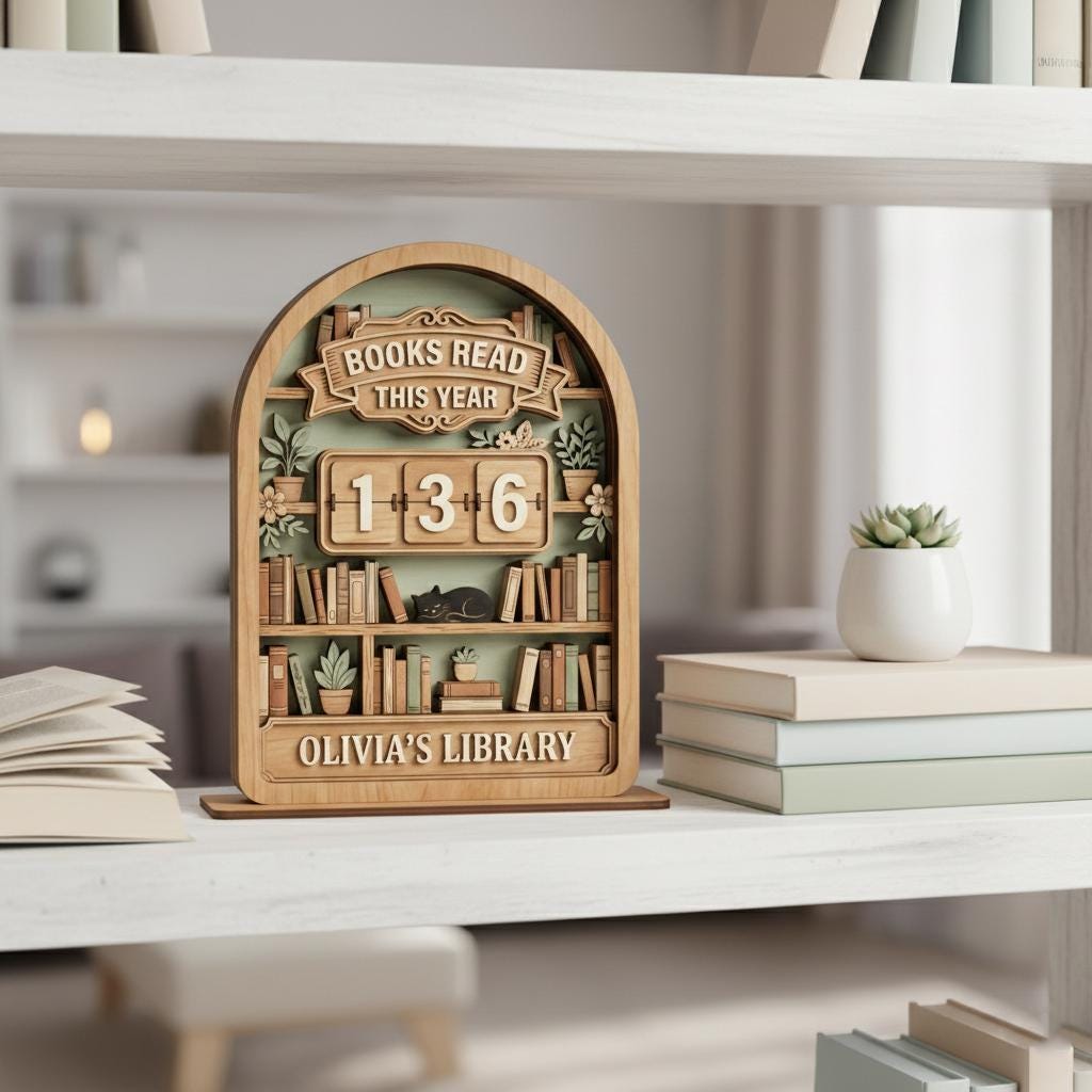 Personalized Wooden Book Tracker Sign, Books Read This Year Reading Counter, Custom Library Decor Gift for Book Lovers