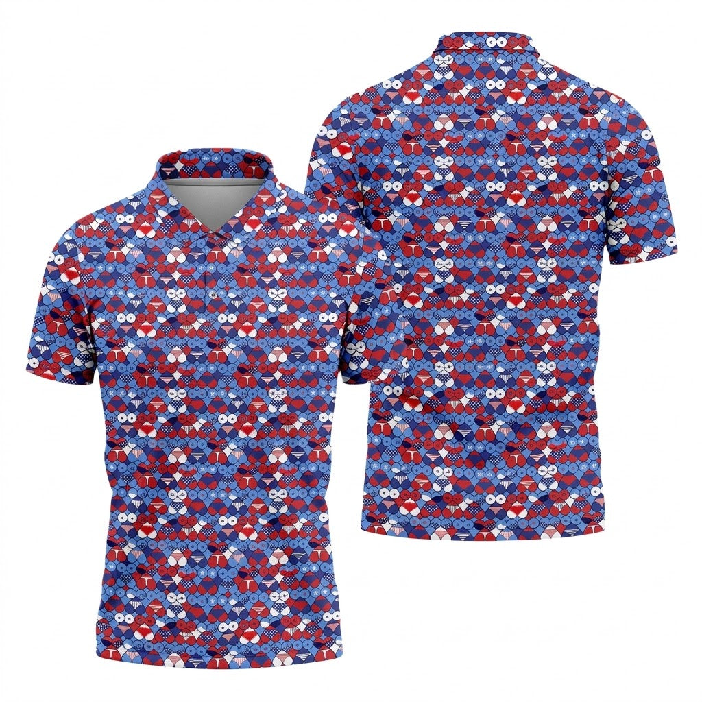 Red Blue White Naughty Fun Patriotic Golf Shirt, 250th Anniversary Fun Golf Shirts For Men, Polo ShirtFor Men