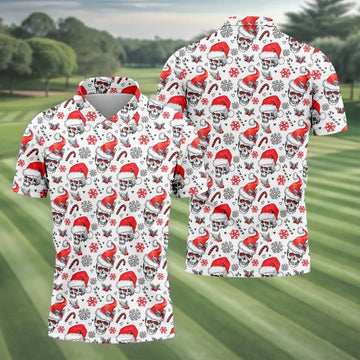 Skull Christmas Golf Tops For Men, Funny Horror Polo Shirts For Men, Christmas Golf Shirt, Golfing Apparel