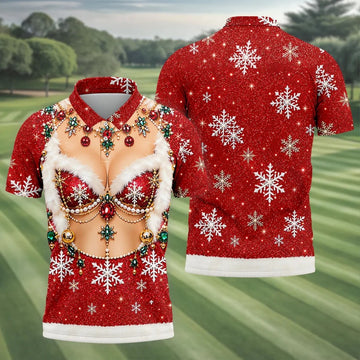 Jeweled Glitter Bra Christmas Golf Shirt, Golf Polo For Men, Mens Holiday Golf Shirts