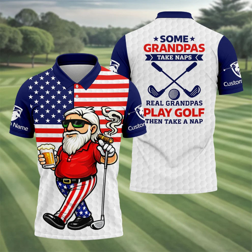 Real Grandpas Play Golf Father's Day 4th Of July Golf Shirt, 250 Years Polo Shirts For Men