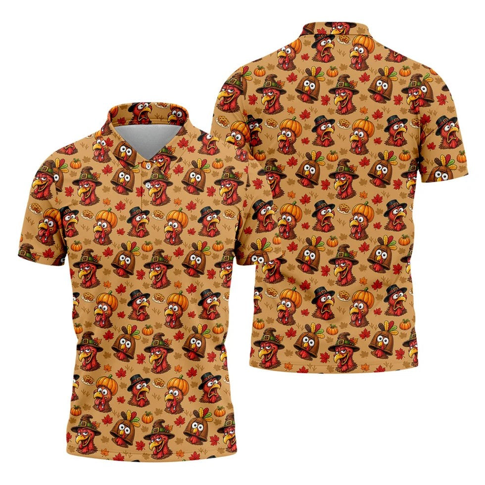 Funny Turkey Thanksgiving Pumpkin Golf Shirt, Mens Golf Polo, Mens Golf Shirts