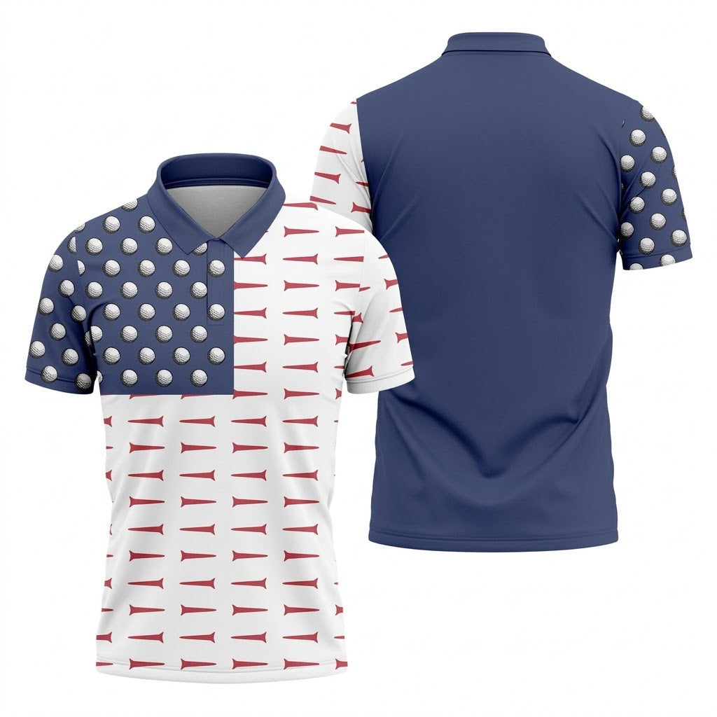 American Flag Men's Golf Polo ShirtMen's 4th Of July Shirts, USA 250 Anniversary Golf Shirt, Gifts For Golfing Dad
