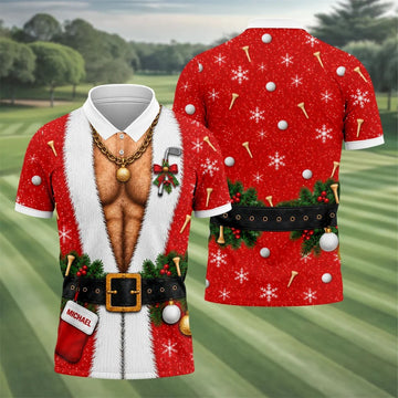 Custom Name Hairy Santa Christmas Golf Shirt, Golf Polo For Men, Mens Golf Apparel
