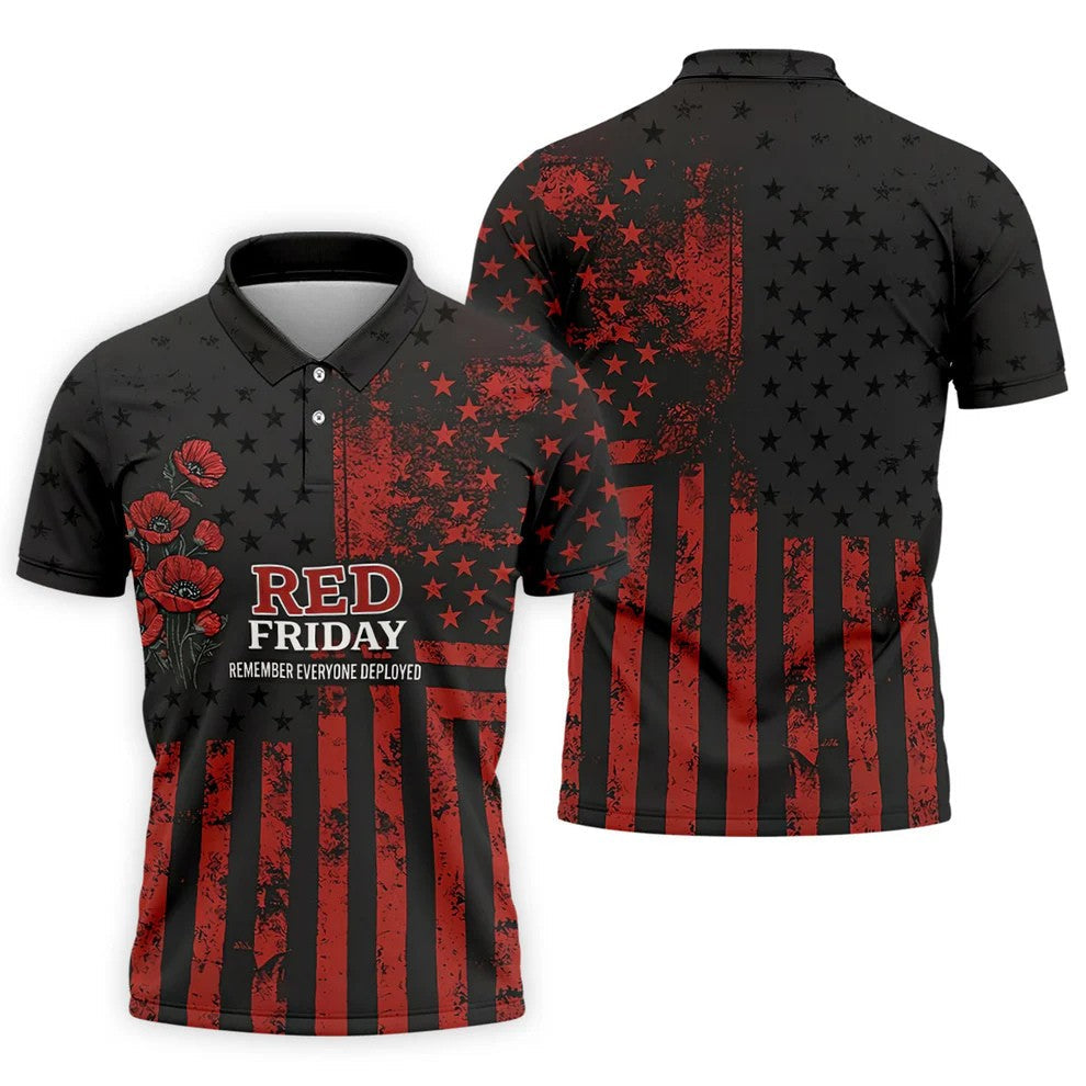 Red Friday American Flag Poppy Golf Polo Shirt, Mens Golf Apparel, Printed Golf Shirts