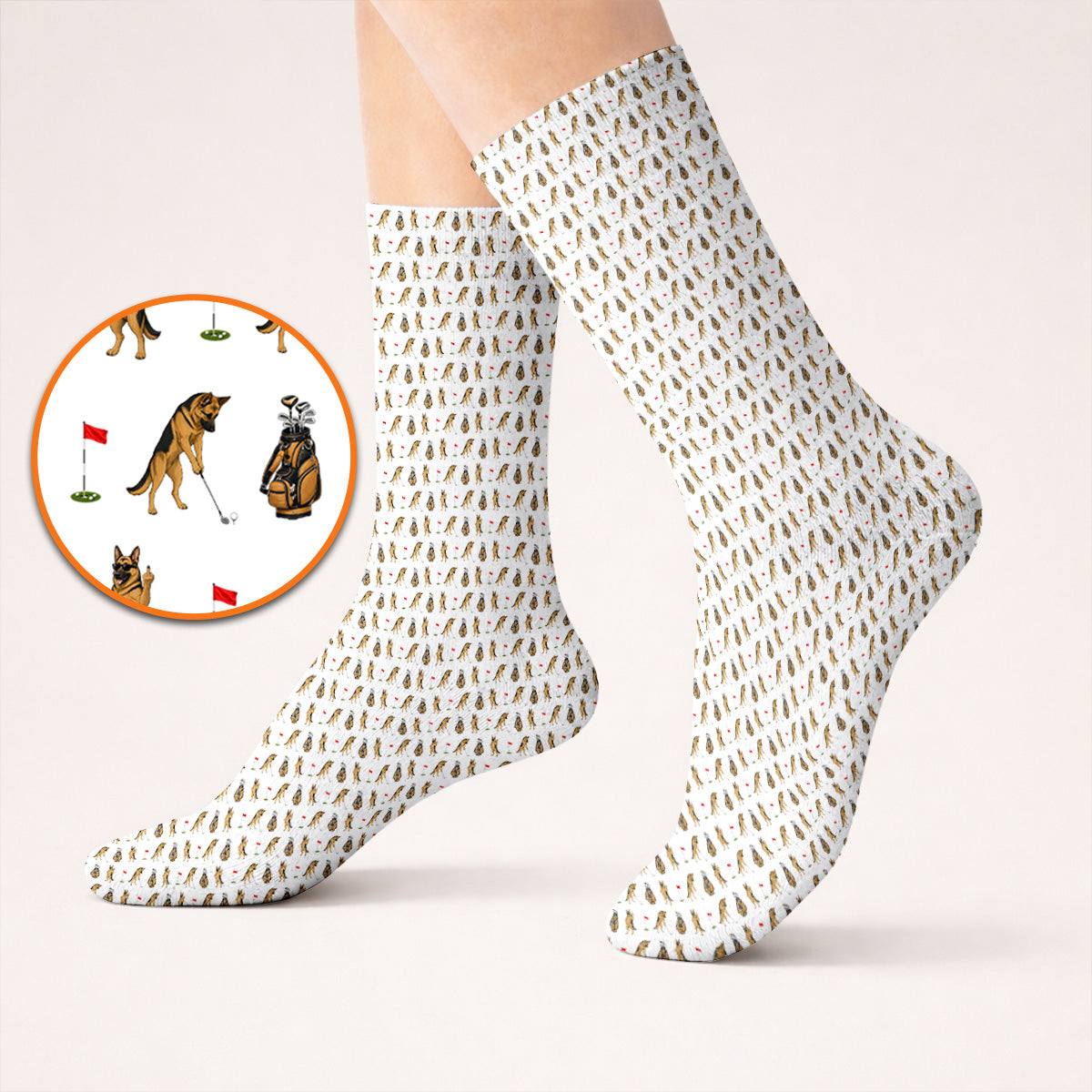 German Shepherd Pattern Golf Socks, Funny Dog Golf Sock, Golf Gift For Golfer