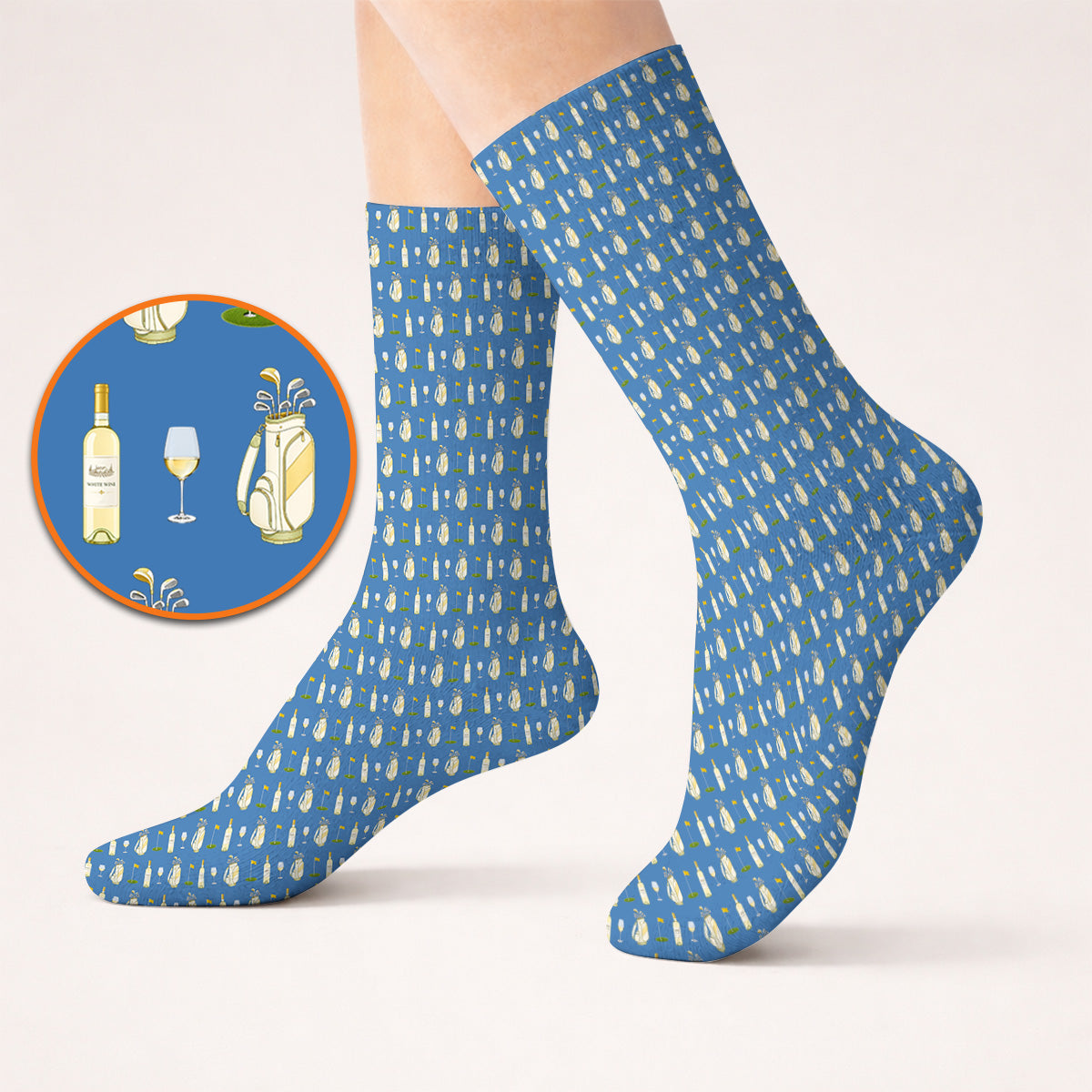 White Wine Pattern Golf Socks, Elegant Winery Golf Sock, Wine Golf Gift For Golfer