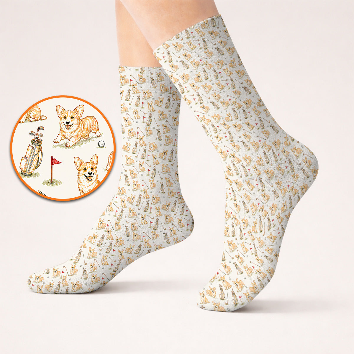 Funny Corgi Golf Socks For Golfer, Corgi Pattern Golf Sock, Dog Lover Golf Gift