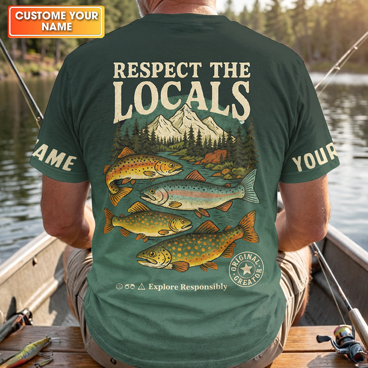 Respect The Locals Fishing UPF Shirts, Custom Fishing Shirt, Fishing Gift for Men, Men's Fishing Shirt