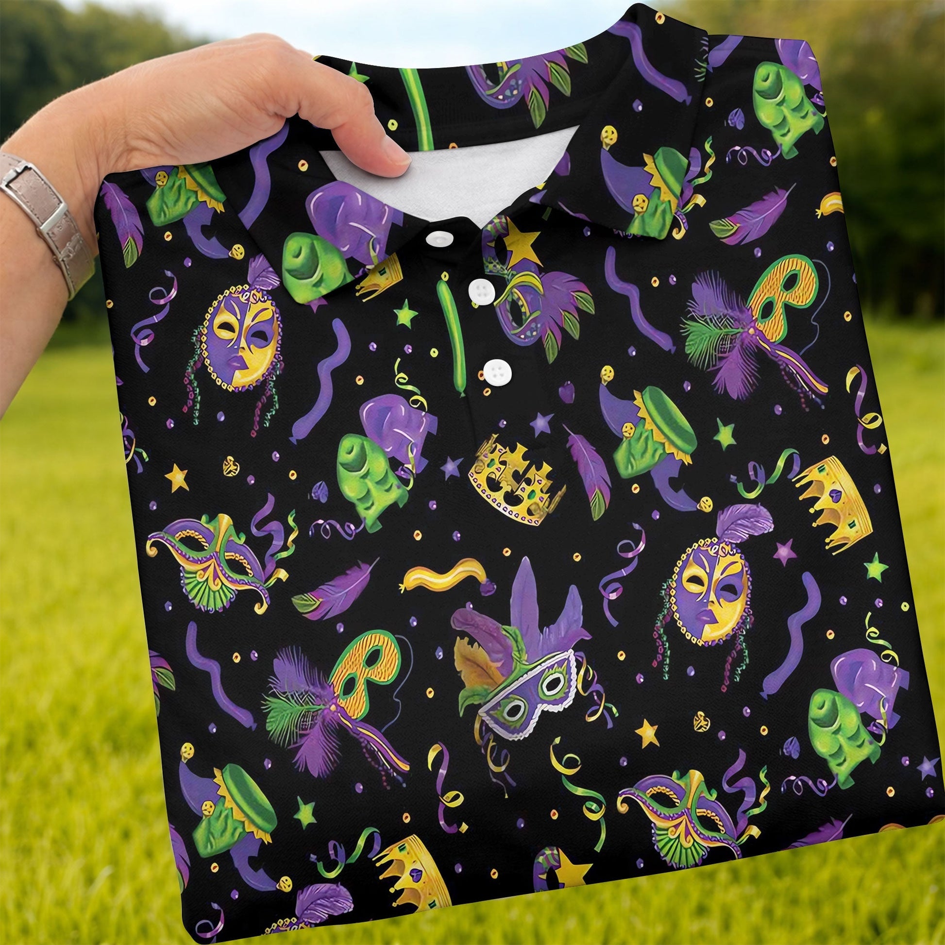 Mardi Gras Golf Sleeveless Polo ShirtWomens, Mardi Gras Black Golf Shirt, Ladies Golf Shirt