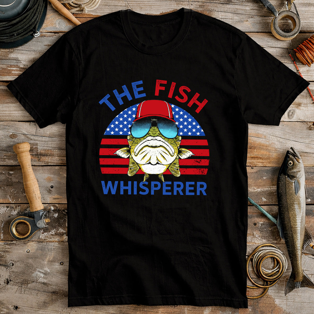 The Fish Whisperer Bass Fishing Patriotic 4th Of July Funny Fishing Shirt, 250th Anniversary Fishing T-Shirts