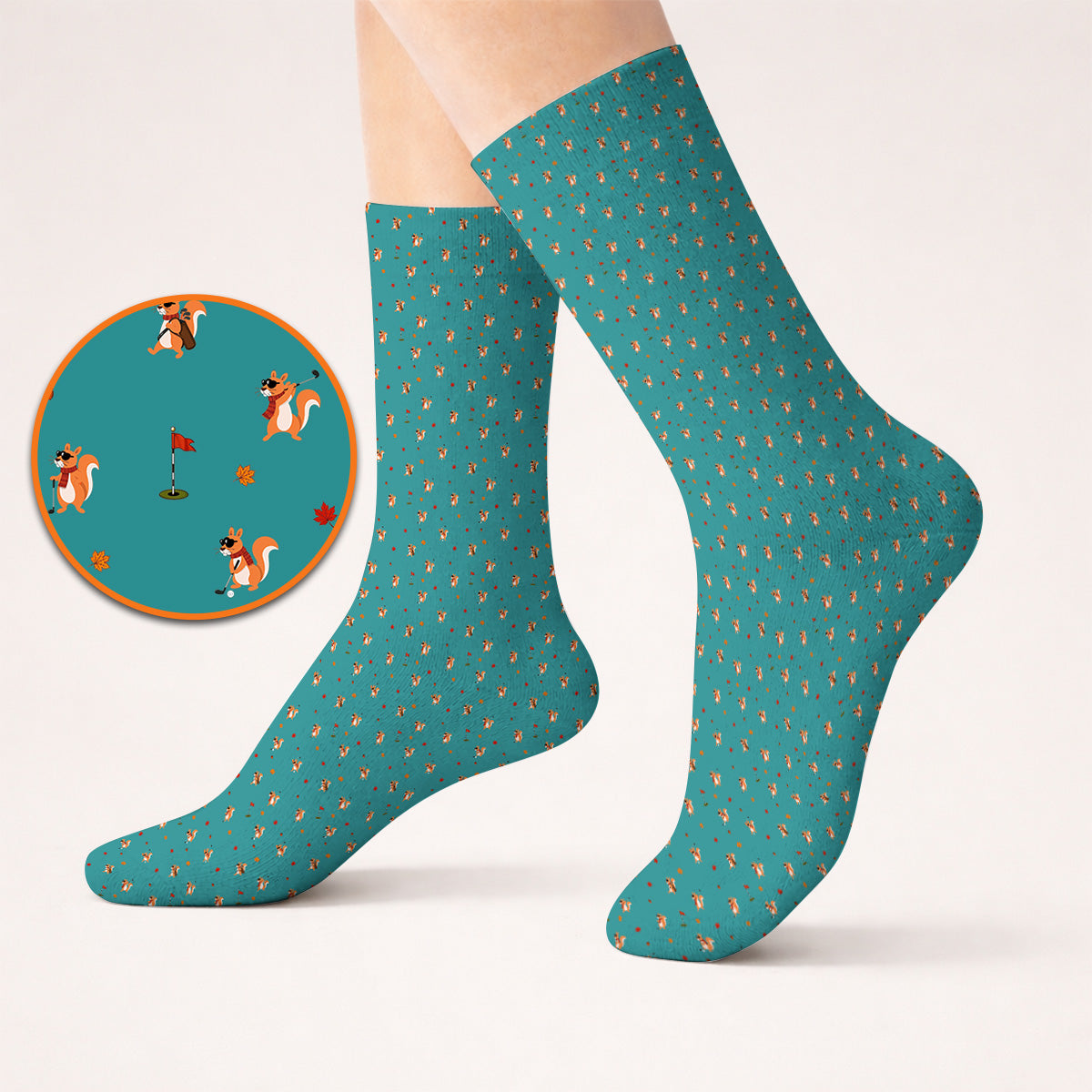 Fall Pattern Golf Socks, Autumn Squirrel Golf Sock, Crazy Golf Gift For Golfer