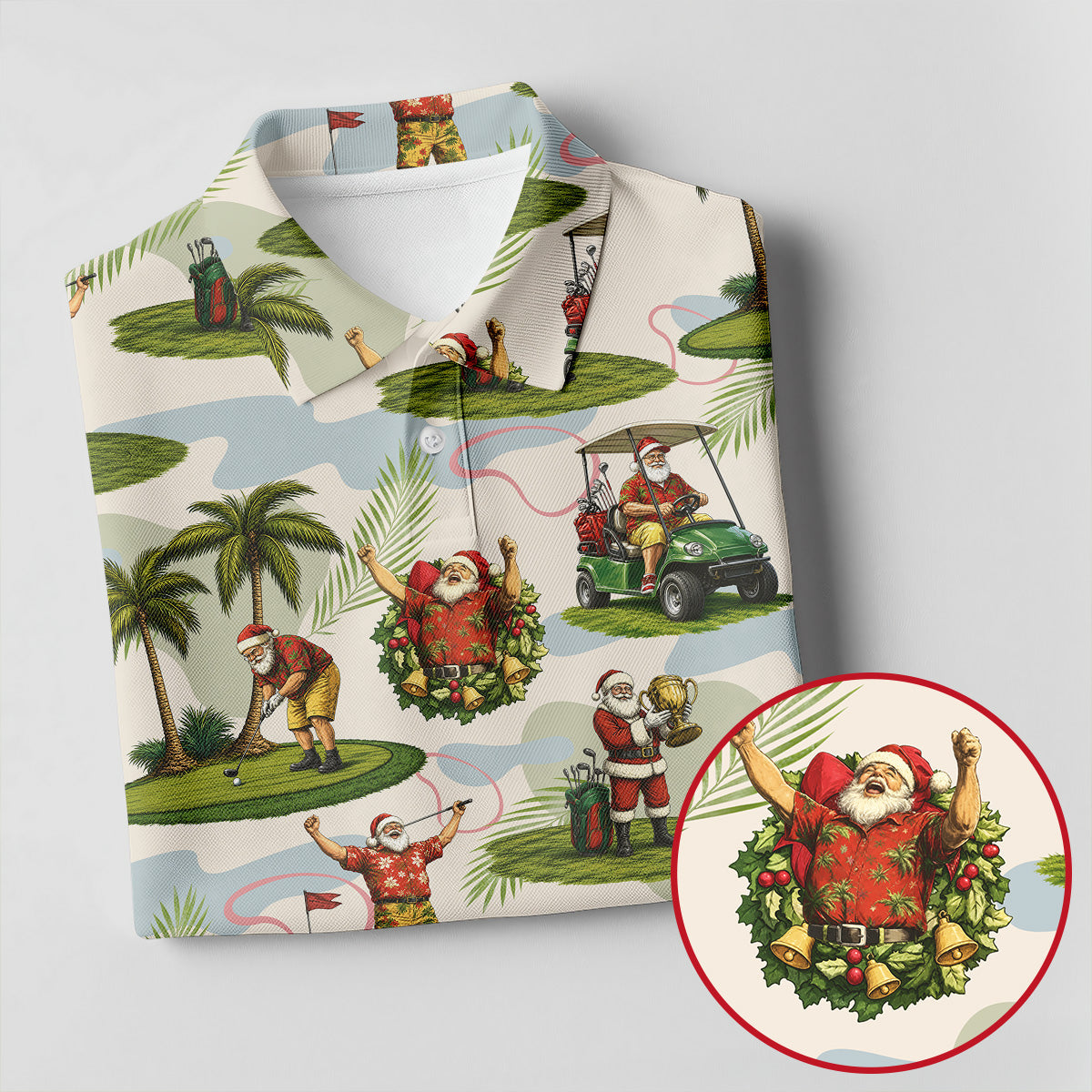 Santa Claus Golf Christmas Pattern Polo Shirt, Mens Golf Polo, Christmas Golf Shirt