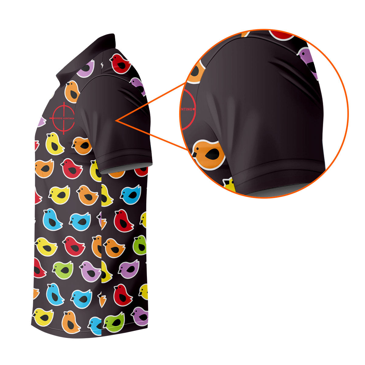 Black Colorful Birdie Hunting Golf Polo Shirt, Women's Golf Polo, Ladies Golf Top