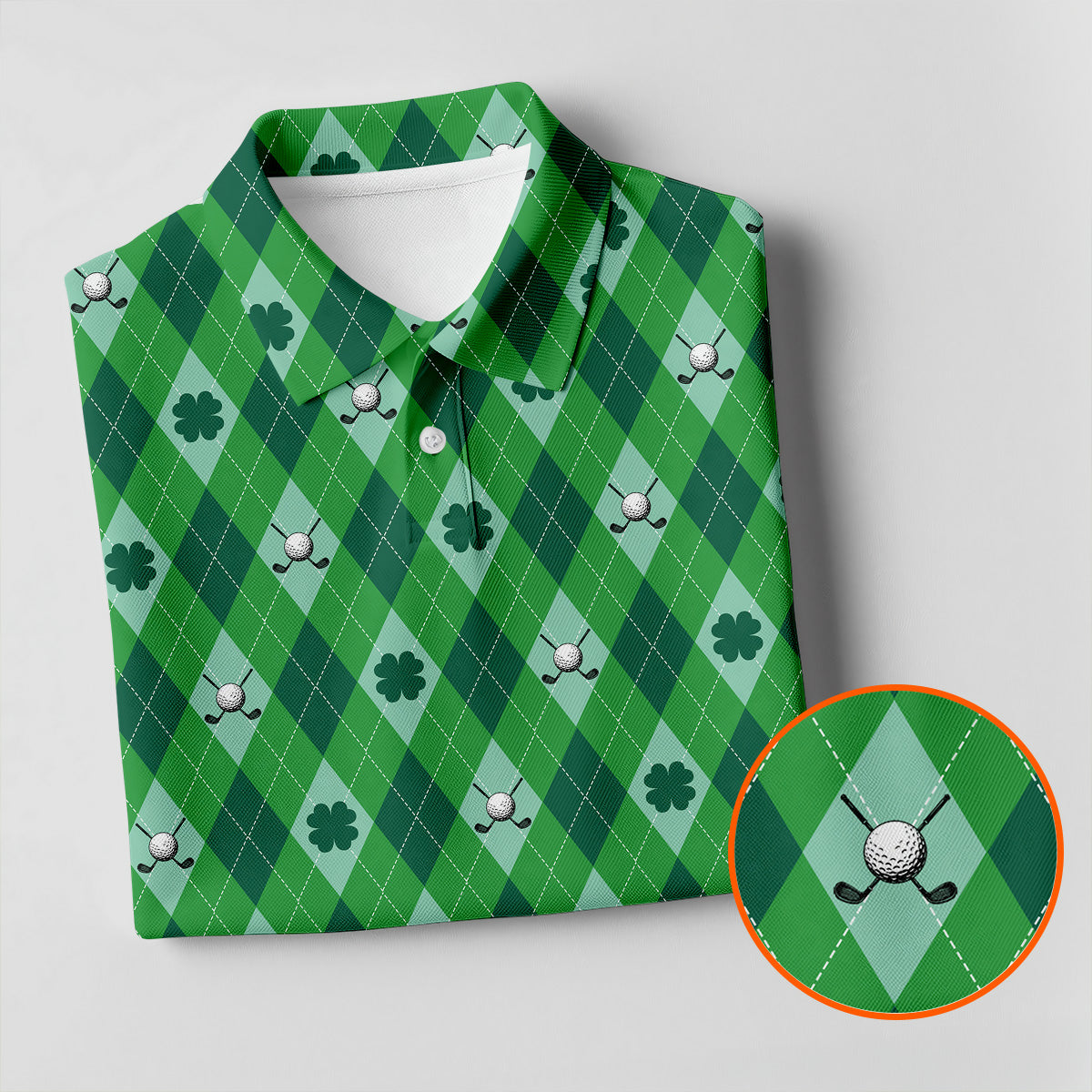 Lucky Four Leaf Clover Golf Ball Pattern Argyle Pattern St Patrick's Day Golf Shirt, Women's Golf Tops