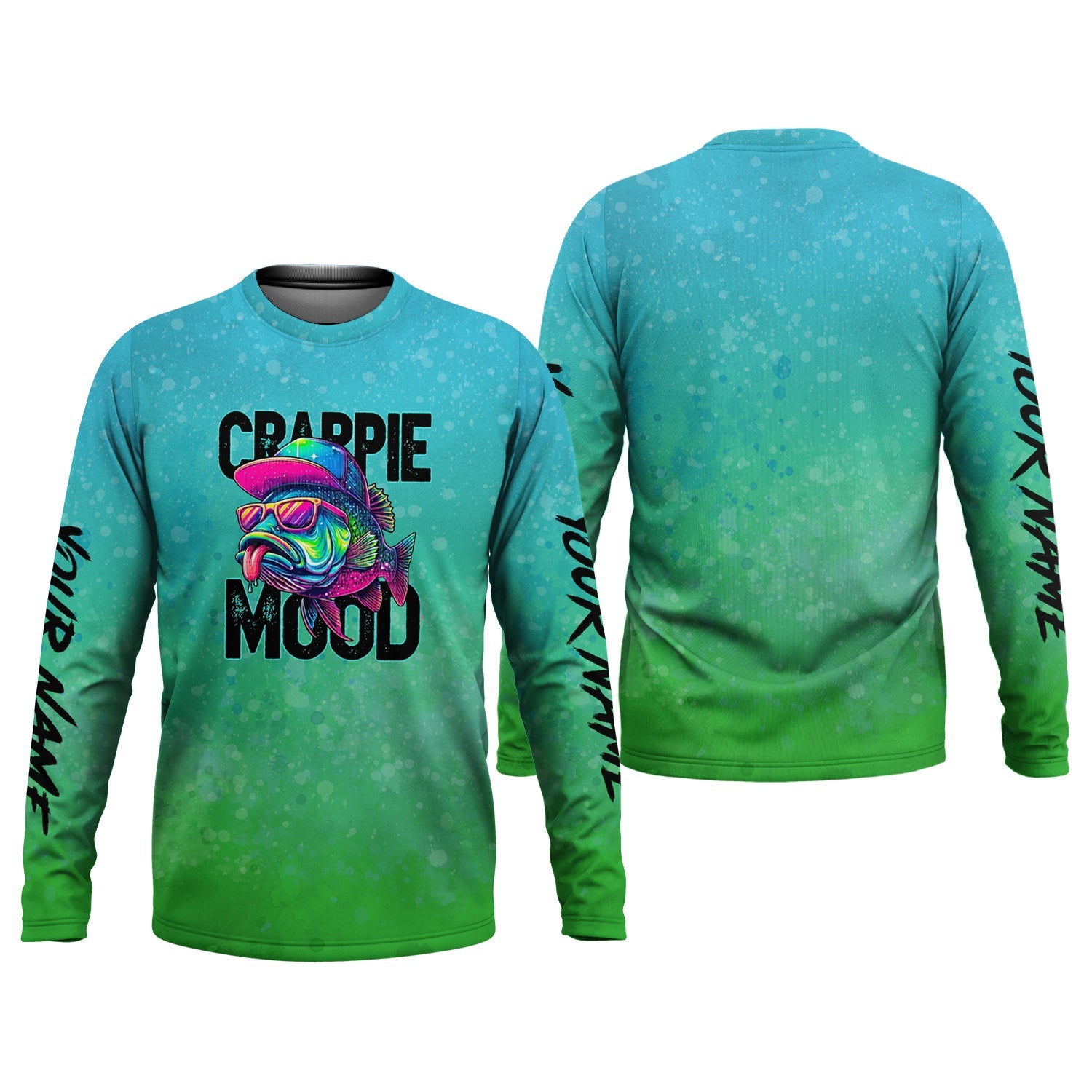 Crappie Mood Green Blue Neon Fishing UPF Shirts, Funny Fishing Shirt, Gift For Fisherman