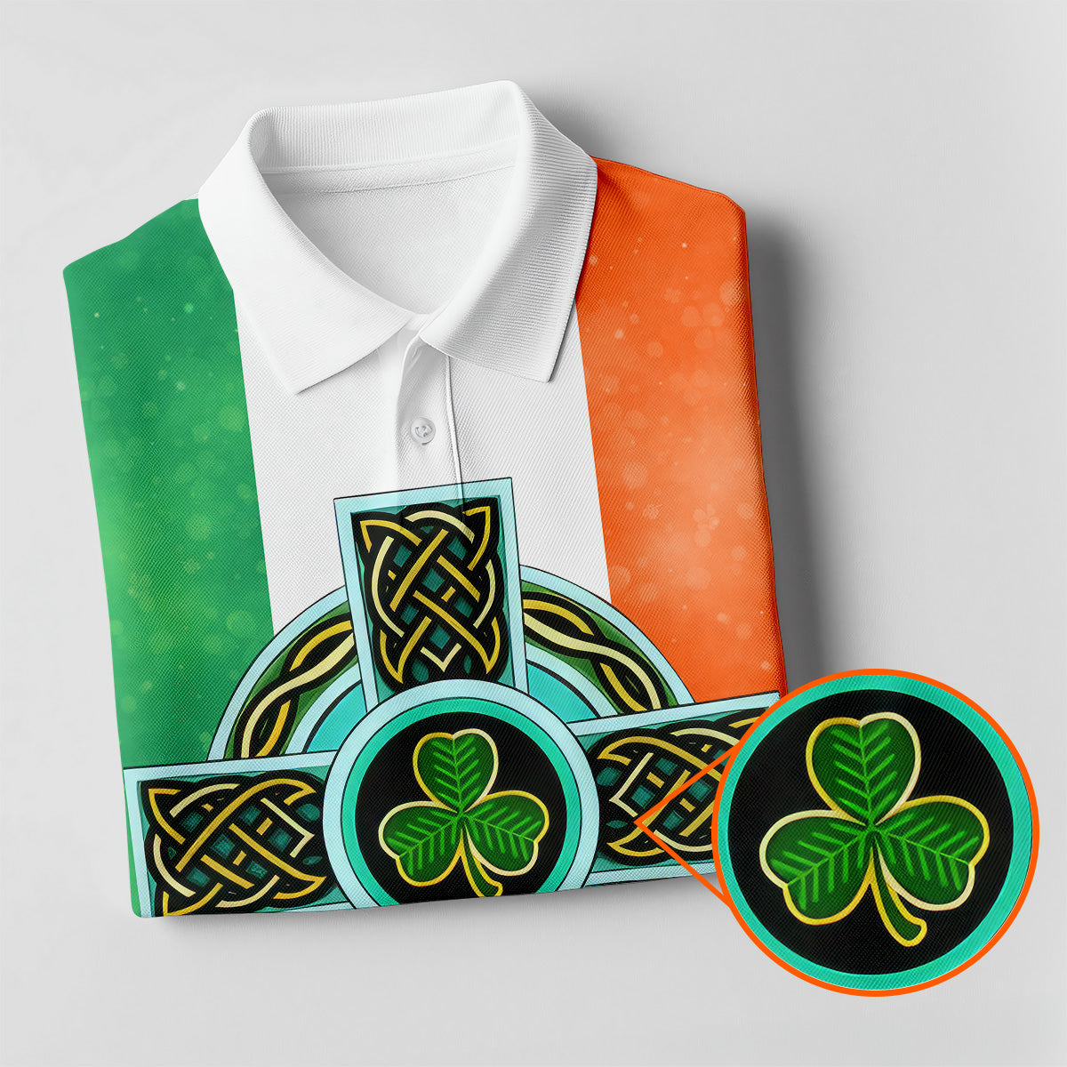 Celtic Cross Knotwork St Patrick's Day Shamrock Golf Shirt, Women's Golf Tops, Ladies Golf Shirts