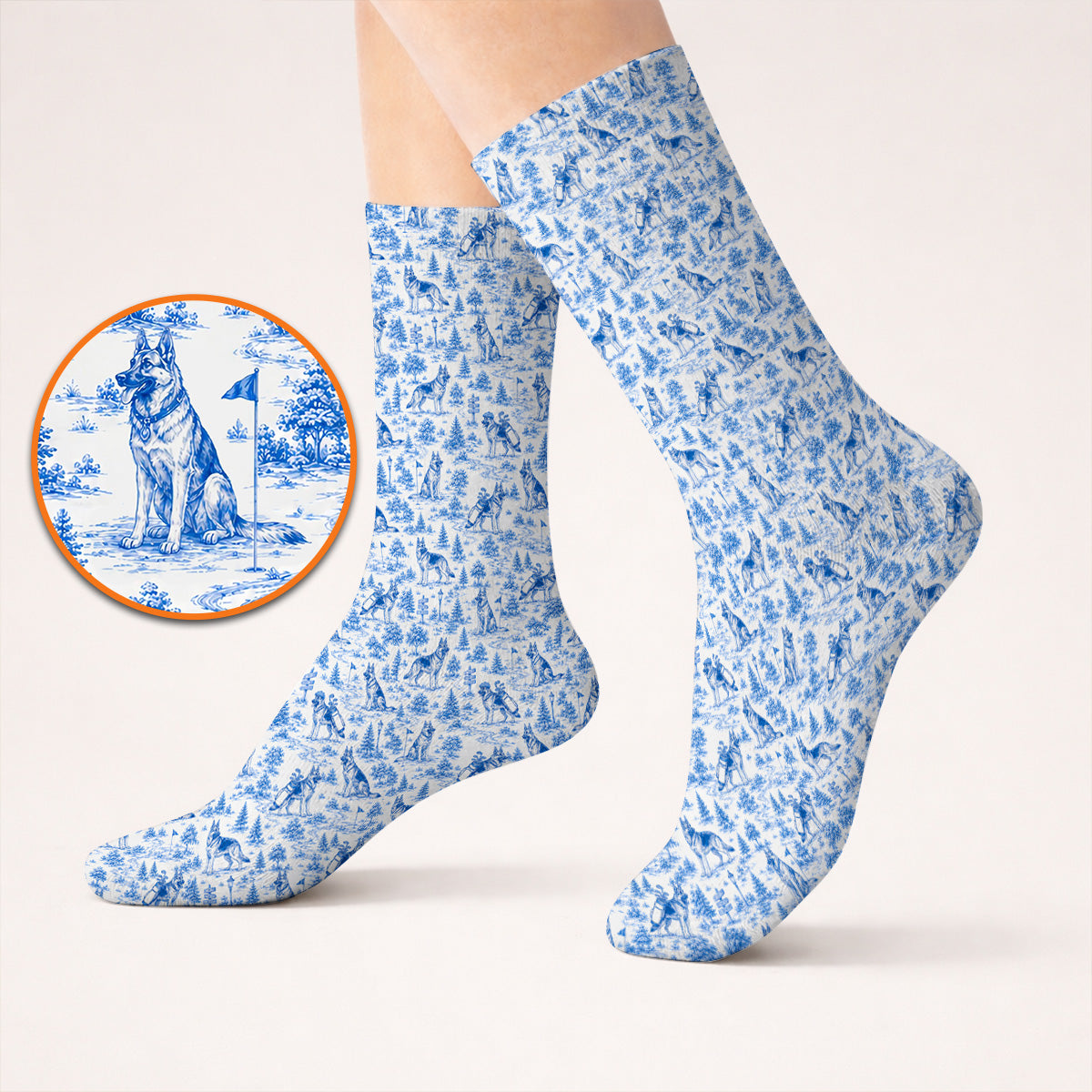 Toile De Jouy German Shepherd Golf Socks, German Shepherd Pattern Golf Sock, Dog Dad Golf Gift