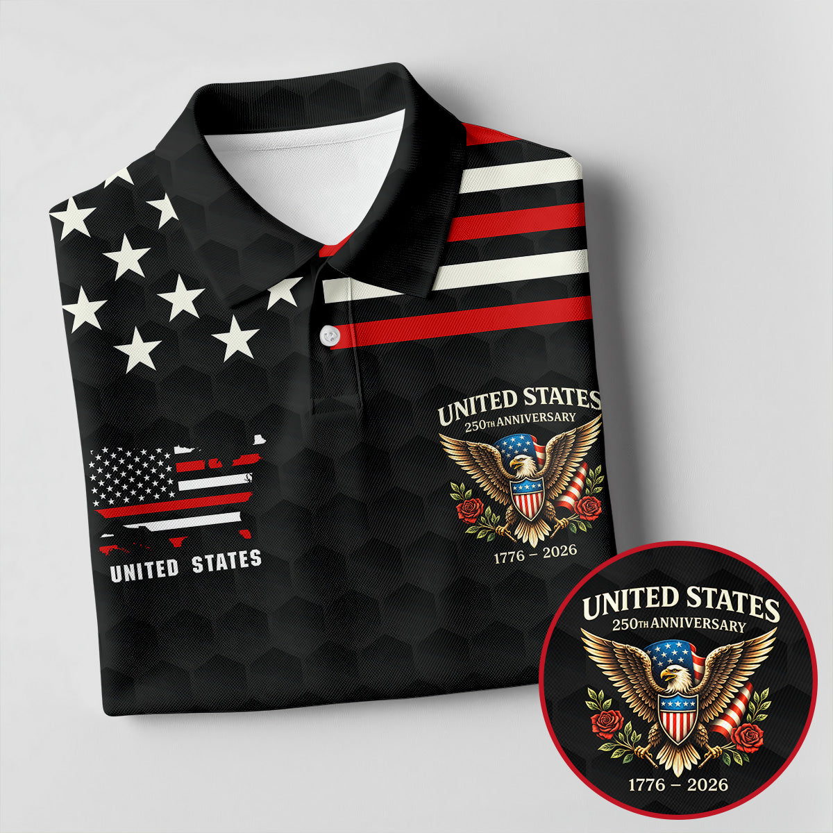 250th Anniversary Bald Eagle And Roses Black Golf Shirt, Patriotic 4th Of July Golf Shirt For Women