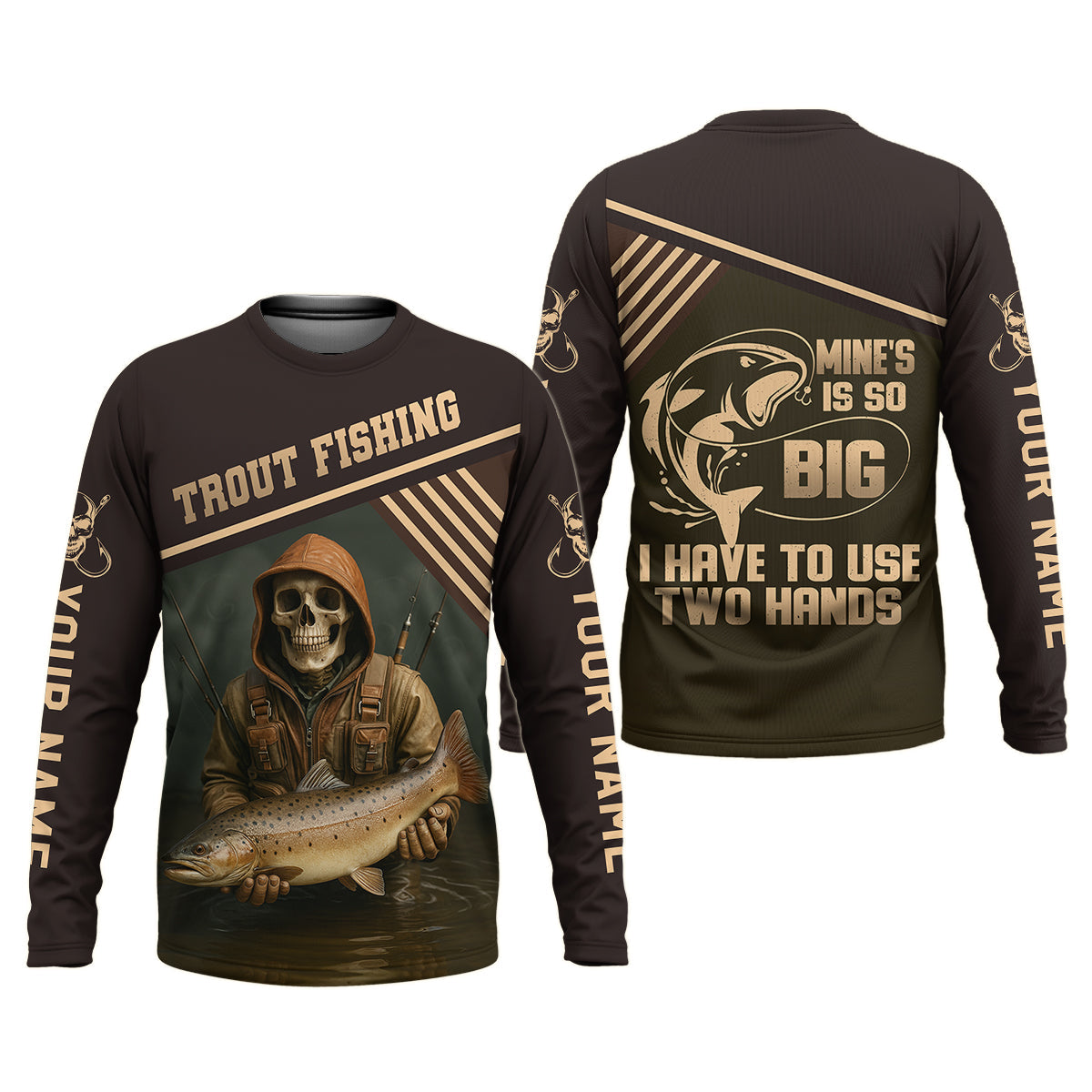Mine's So Big I Have To Use Two Hands SPF Shirts, Trout Fishing Shirts, Fishing Shirts For Men, Funny Fisherman Gift