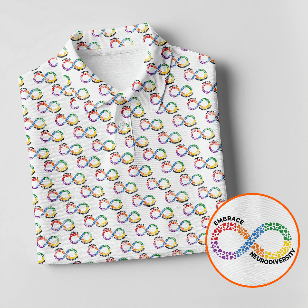 Embrace Neurodiversity Rainbow Infinity Symbol Autism Awareness White Golf Shirt, Women's Golf Tops